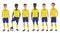Vector flat school football soccer young guys team in uniform isolated.