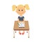 Vector flat schoolgirl sitting at desk isolated