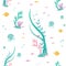 Vector flat seamless pattern of elements the underwater world. Illustration of deep tropical flora and fauna.