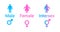 Vector flat set of gender male, female and intersex icons.