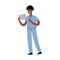 Vector flat set of standing african nurse with laptop