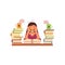 Vector flat stressed exhausted girl sitting books