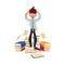 Vector flat stressed exhausted man with books