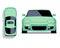 Vector flat-style cars in different views. Turquoise sport car