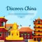 Vector flat style china sights background illustration with place for text