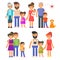 Vector flat style family set. Parents, grandparents, kids