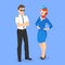 Vector flat style illustration of aircrew: pilot and stewardess.