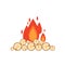 Vector flat style illustration of bonfire isolated on white background. Icon logo flame and wood for web design