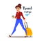 Vector flat style illustration of young pretty woman with a travel case.