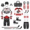 Vector flat style set of hockey equipment.