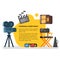 Vector flat style set of old cinema icon for online movies.