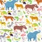 Vector flat tropical seamless pattern with hand drawn jungle floral elements, animals, birds isolated.