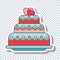 Vector flat wedding cake sticker for Valentine`s Day
