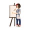 Vector flat woman artist painter drawing on easel