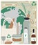 Vector flat zero waste poster in cartoon style. Poster with green items, planet Earth and recycling icon.