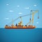 Vector floating marine crane in flat style