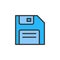 Vector floppy disk, save flat color line icon.