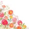 Vector floral border. Isolated roses and wild flowers drawn wate