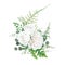 Vector floral bouquet design: Garden ivory white powder pale peony Rose flower, Eucalyptus branch, greenery leaves, forest ferns,