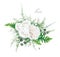 Vector floral bouquet design: Garden ivory white powder peony Rose flower, Eucalyptus branch, greenery leaves, forest ferns,