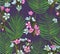 Vector floral magenta pattern with pink and blue wax flowers and