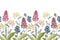 Vector floral seamless border, pattern. Spring, summer flowers, green leaves.