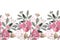 Vector floral seamless panoramic pattern. Pink flowers and butterflies.