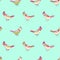 Vector floral seamless pattern. Beautiful color birds in folk style.