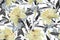 Vector floral seamless pattern. Beautiful lilies, quinoa and wormwood with gray leaves.
