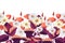 Vector floral seamless pattern, border. Horizontal panoramic design with daisies, orange and burgundy flowers and leaves