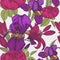 Vector floral seamless pattern with hand drawn iris, lilies and roses.