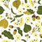 Vector floral seamless pattern with linden flowers. Hand drawn eco design.
