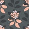 Vector floral seamless pattern. Pink and beige small flowers, leaves
