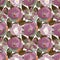 Vector floral seamless pattern. Plum-colored poppies, Ipomoea, olive-colored Aquilegia columbine flowers