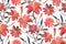 Vector floral seamless pattern. Red lilies, daylilies, wormwood, quinoa, grey leaves.