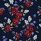 Vector floral seamless pattern with red pansies and forget me not flowers