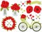 Vector Floral Set with Poppies, Wreath, Mason Jar, Bicycle with Basket. Poppy Vector Illustration.