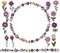 Vector Floral set, : Seamless brush, round frame from simple botanical elements in ethnic style, flowers of lilac hues and