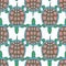 Vector Floral Turtles White Background Seamless Repeat Pattern. Background for textiles, cards, manufacturing