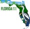 Vector Florida - American state map with great blue heron in wetland