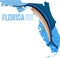 Vector Florida - American state map with swordfish Atlantic sailfish