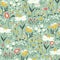 Vector flower filed illustration seamless repeat pattern