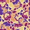 Vector Flowers Pansies in Pink Orange Yellow Purple Seamless Repeat Pattern. Background for textiles, cards