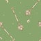 Vector Flying Enchanted Brooms on Moss Green seamless pattern background. Perfect for fabric, scrapbooking and wallpaper