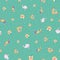 Vector folk art dotted ditsy floral bunny pattern.