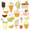 Vector food set with sweets, ice-cream, cake and coffee