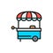 Vector food stall, street market flat color line icon.