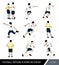 Vector football players figures on white isolated background. Referee and soccer players with the ball. Different poses, vector