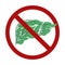 Vector forbidden sign with human healthy liver made of leaves isolated from background. Ban on transplantation of organs