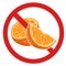 Vector forbidden sign with orange for stickers and badges. Do not eat citrus. Allergy danger